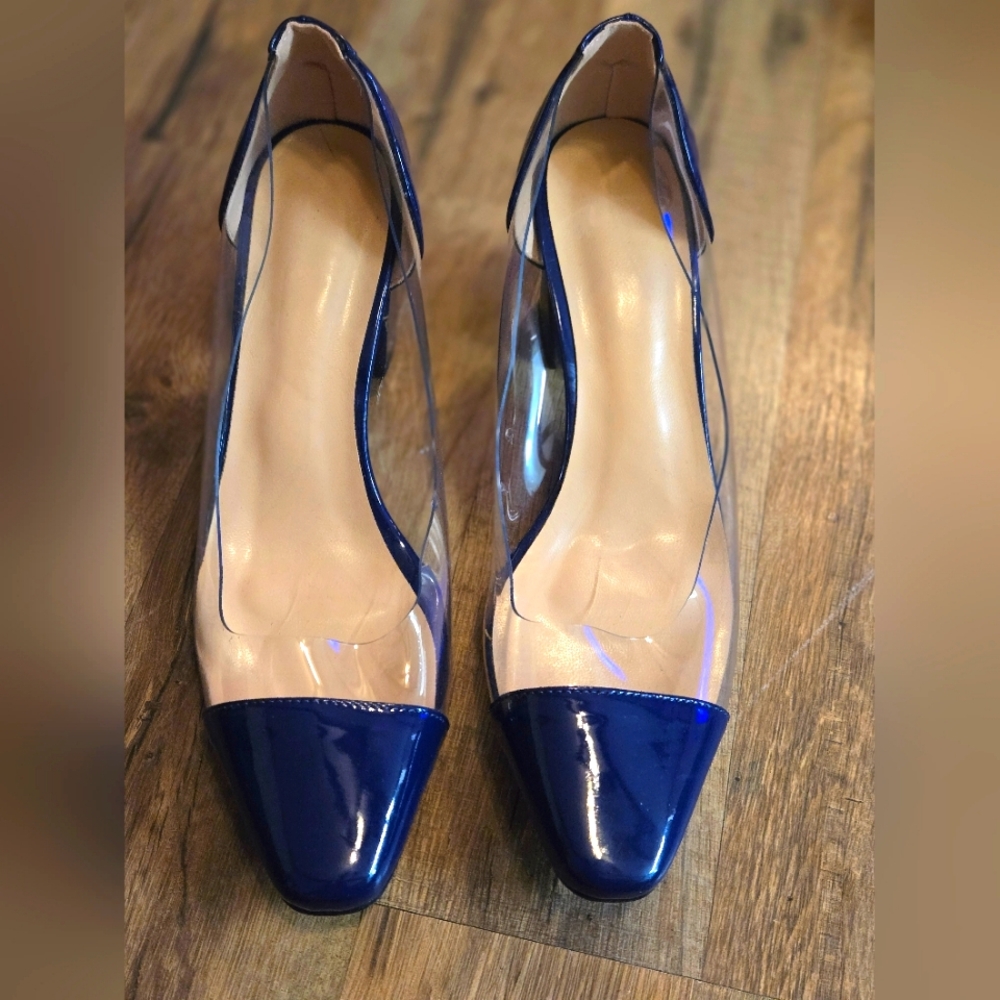 YODEKS Women Clear Heel Pumps Low Block Chunky Heel Pumps 2.5 Inch Square Cap